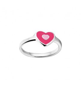 Zilver RH kinderring hart met roze emaille mt. 14 - 3202037