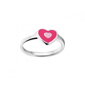 Zilver RH kinderring hart met roze emaille mt. 14 - 3202037