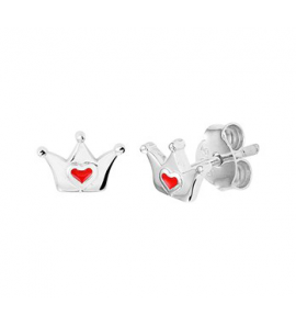 Zilver RH oorknop kroontje met hartje email - 3182722