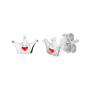 Zilver RH oorknop kroontje met hartje email - 3182722