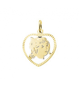 Goud kinderkopje piekhaar in hart 19x16 mm meisje - 3122553