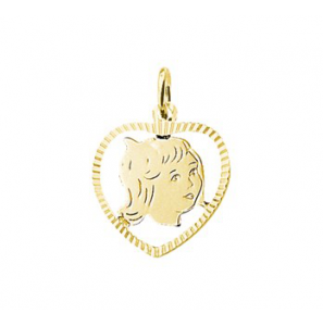 Goud kinderkopje piekhaar in hart 19x16 mm meisje - 3122553