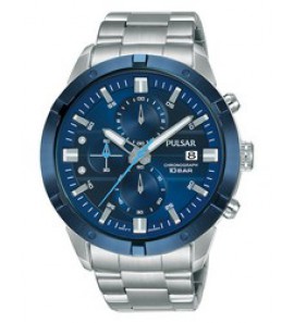Pulsar heren chrono staal bracelet blauw 100m wr - 3200137