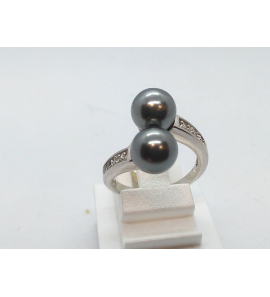 Zilver dames ring met zirkonia en grijze parel - 3112599