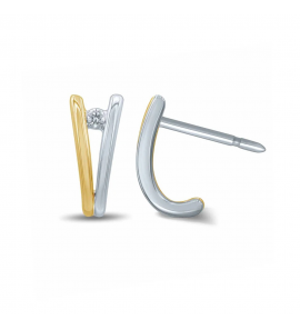 Goud bicolour oorknoppen V model met 0.08 crt. - 3210583