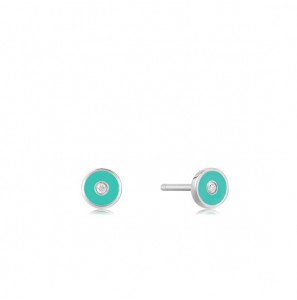 Ania Haie Teal Enamel Disc Silver Earrings S - 3210662