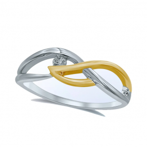 Goud bicolour dames ring met bril. 0.05 crt. mt.17½ - 3210577