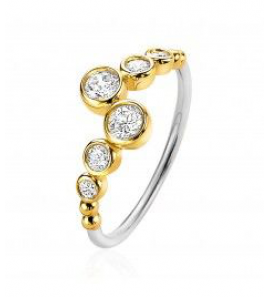 ZINZI zilv. ring gg. verg.slagmodel ronde zirc.afl. mt. 56 - 3200679