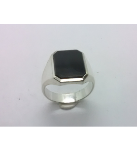 Zilver heren ring met onix achtkant mt 20 - 3222016