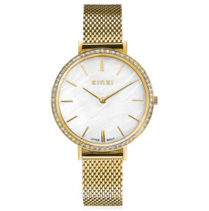 ZINZI horloge Grace, parelmoerwit wijzerplaat/zirconia gg meshband - 3202300