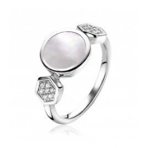 Zinzi zlv. ring rond parelmoer/zeskant zirc. mt 56 - 3200905