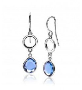 ZINZI zlv. oorhangers open rond/blauwe kleurstenen - 3200919