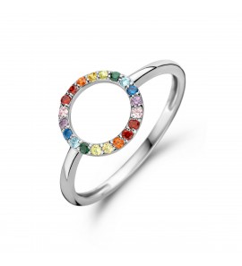Zilver RH dames ring met regenboog zirkonia 10 mm mt. 16½ - 3223697