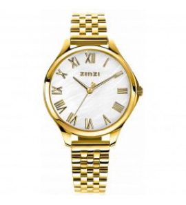 ZINZI horloge Julia met parelmoer witte wijzerplaat gg vergulde band 34 mm - 3202302