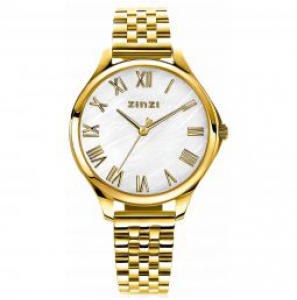 ZINZI horloge Julia met parelmoer witte wijzerplaat gg vergulde band 34 mm - 3202302