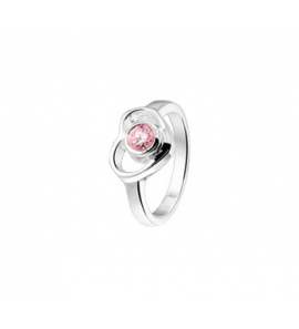 Zilver RH kinderring hartje open met roze zirkonia mt. 14 - 3202029