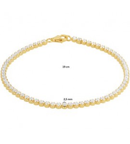 Geelgoud op 925 zilveren tennisarmband 2.5 mm 19cm. Geen garantie op plating. - 3201021