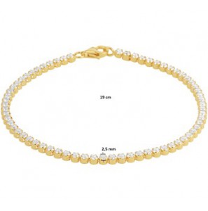 Geelgoud op 925 zilveren tennisarmband 2.5 mm 19cm. Geen garantie op plating. - 3201021