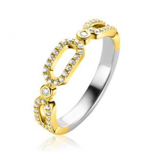 ZINZI zilv. ring gg.verg. 3x open schakels zirc. mt. 54 - 3230024