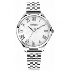 ZINZI horloge Julia met parelmoet witte wijzerplaat en stalen band 34 mm - 3202305