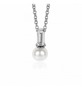 ZINZI zlv. witte parelhanger met witte baquette geslepen zirconia ZIH2135 - 3202329