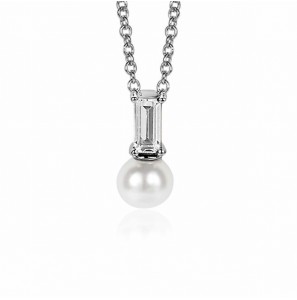 ZINZI zlv. witte parelhanger met witte baquette geslepen zirconia ZIH2135 - 3202329