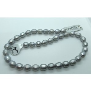 Di-Perle collier zoetwater licht grijs 9x11 mm rijstkorrel 45 cm - 3201238