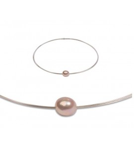 Di Perle rubber collier 5-rij met zoetwater parel zalm 12-13 mm 42 cm - 3201259