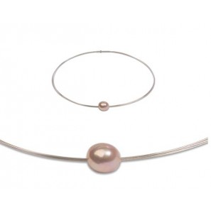 Di Perle rubber collier 5-rij met zoetwater parel zalm 12-13 mm 42 cm - 3201259
