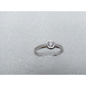 Goud wit dames ring met diam/bril 1x 0.16 en 16x 0.005 crt. mt. 17¢ - 3201505