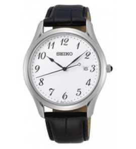 Seiko heren ss zwart leer wit 50m wr - 3201733