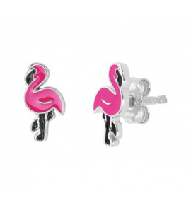 Zilver RH oorknop flamingo email roze - 3201870