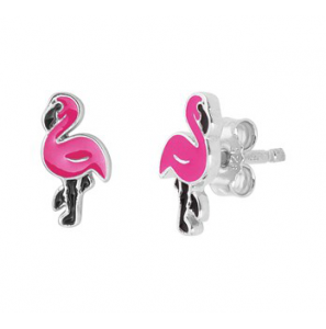 Zilver RH oorknop flamingo email roze - 3201870