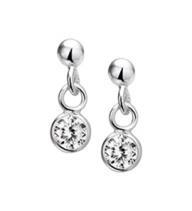 Zilver oorknop bol met hanger zirkonia - 3201877