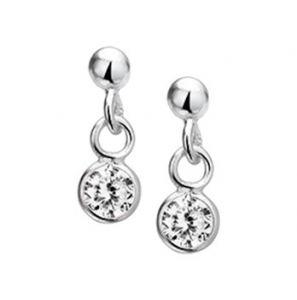 Zilver oorknop bol met hanger zirkonia - 3201877