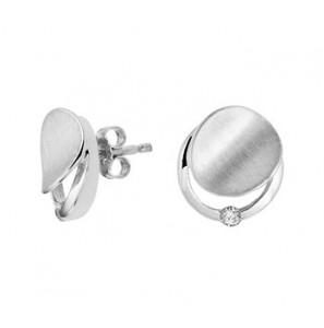 Zilveren oorknop RH mat/glans met zirconia - 3201947