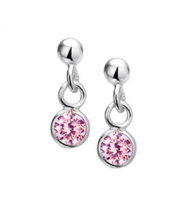 Zilver oorknop bol met hanger zirkonia roze - 3201878