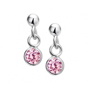 Zilver oorknop bol met hanger zirkonia roze - 3201878