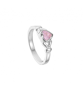 Zilver RH kinderring hartje met roze zirkonia mt. 14 - 3202030