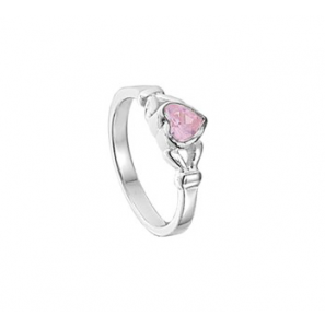 Zilver RH kinderring hartje met roze zirkonia mt. 14 - 3202030