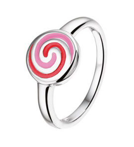 Zilver RH kinderring cirkel met roze emaille mt. 14 - 3202043