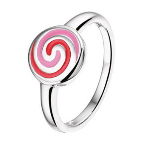 Zilver RH kinderring cirkel met roze emaille mt. 14 - 3202043