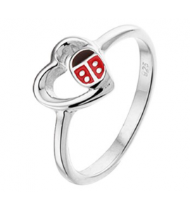 Zilver RH kinderring hartje met lhb rood emaille mt. 14 - 3202052