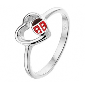 Zilver RH kinderring hartje met lhb rood emaille mt. 14 - 3202052
