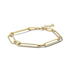 Zilver geelverg. armband paperclip platte buis 6,0 mm 17 + 2 cm - 3202075