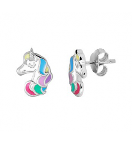 Zilver RH oorknop eenhoorn email - 3202134