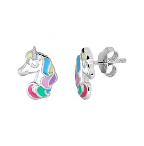 Zilver RH oorknop eenhoorn email - 3202134