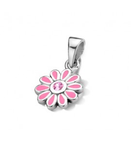 Zilver RH hanger bloem roze emaille en zirkonia - 3202136