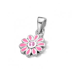 Zilver RH hanger bloem roze emaille en zirkonia - 3202136