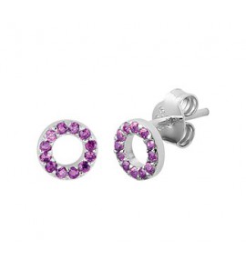 Zilver RH oorknop rondje met amathist zirkonia - 3202139
